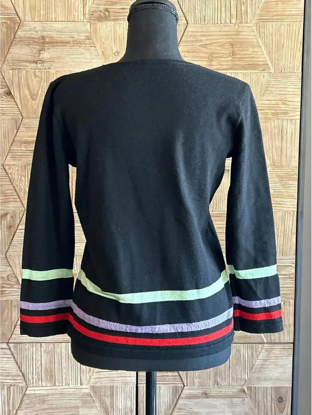 Vintage Armani Sweater Small Black with Multicolor Pullover